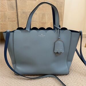 Kate Spade Blue Leather Scalloped Tote